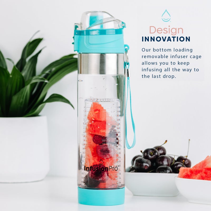 Infusion Pro زجاجة ماء فواكه إنفيوجن برو مع غلاف معزول وكتاب إلكتروني عن الماء المنقوع بالفواكه: مُنقع سفلي لمزيد من النكهة: غطاء علوي قابل للقفل: فكرة هدية فريدة - أزرق مائل إلى الأخضر - Image 3